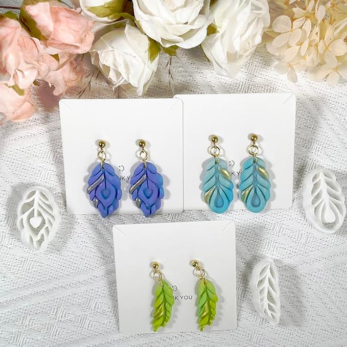Xaekicr Polymer Clay Cutters Feather Leaf Set – 3PCS Boho Clay Earring Cutters for Polymer Clay Jewelry, Hollow Leaf Clay Cutters Shapes and Tools for DIY Earrings and Crafts