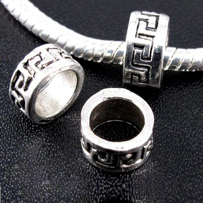 RUBYCA 50pcs Tibetan Silver Tone Spacer Beads Fit European Charms Bracelet Ring Maze Ornament