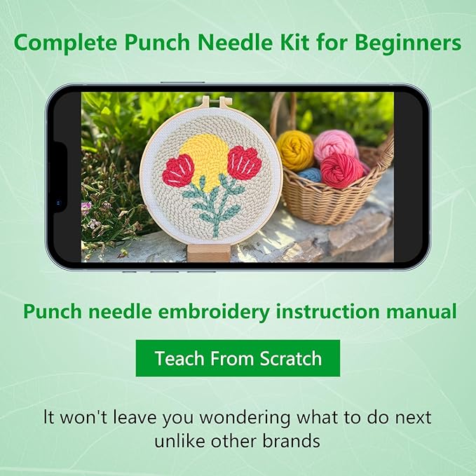 Enkor Punch Needle Kit Adults Beginner,Needle Punch Embroidery Kits Beginners Kids Include Instructions Video, Fabric,Hoop,Yarns,Threader-Flowers Love F1