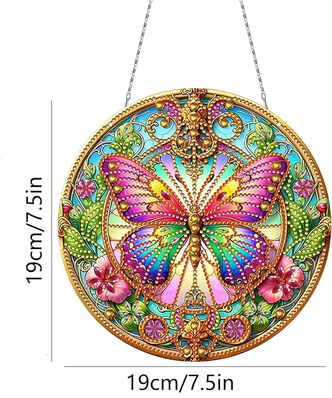 Generic DIY Hanging Diamond Pendant Special Shaped Crystal Diamond Art Painting Ornament Single Sided for Window Home Garden Wall Door Decor-Butterfly