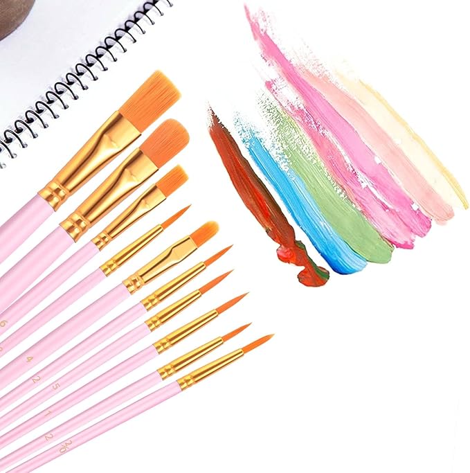 Acrylic Paint Brush Set, (20 Packs /200 pcs) Nylon Hair Brushes for Oil and Watercolor, Perfect Suit of Art Painting, Best Present for Painting, Pink