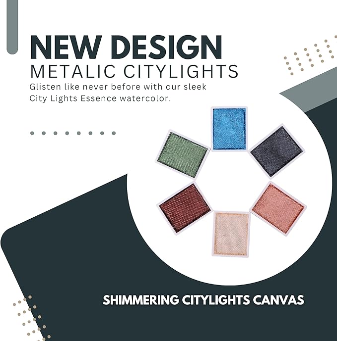 CityLights Splendor Metallic Watercolor Paints, 6 Color Set with Lustrous Silver for Artists