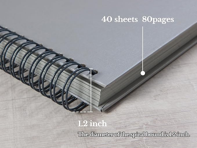 potricher 12 x 12 Inch Large DIY Scrapbook Photo Album 80 Pages Thick Kraft Blank Gray Paper Memory Book for Wedding and Anniversary Family (Gray, 12 Inch)