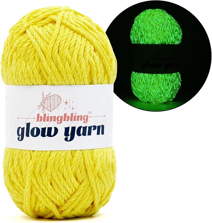 Glow in The Dark Yarn - 100g/3.5oz DK #3 Light Weight, Beginner-Friendly Crochet & Knitting Supplies (Pure Yellow, 1 Pack)