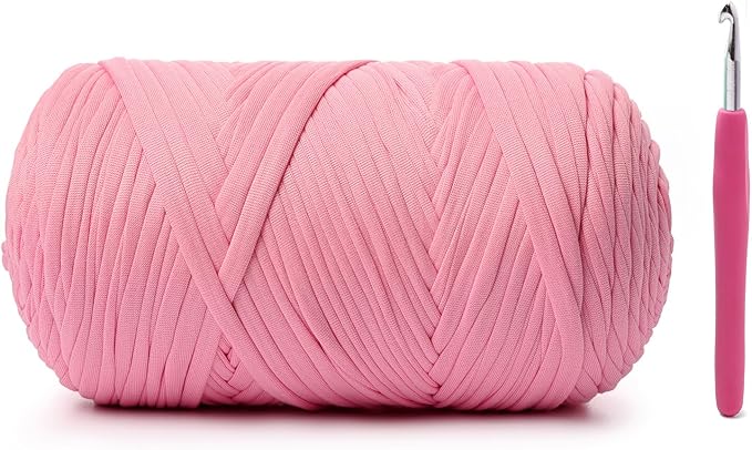Elastic Fabric T Shirt Yarn for Crocheting，Beginner Crochet Yarns with Polyester Spandex Blend,Total 400g/114yds Soft Tshirt Yarn for Crochet Crafts/Bags/Baskets（Peach）