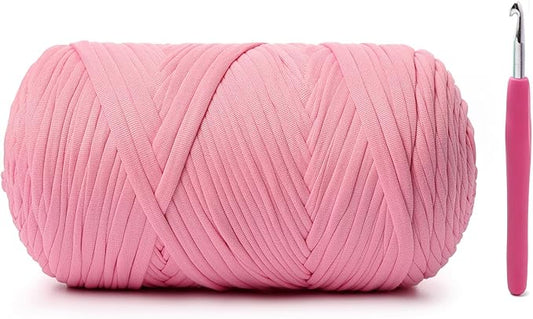 Elastic Fabric T Shirt Yarn for Crocheting，Beginner Crochet Yarns with Polyester Spandex Blend,Total 400g/114yds Soft Tshirt Yarn for Crochet Crafts/Bags/Baskets（Peach）