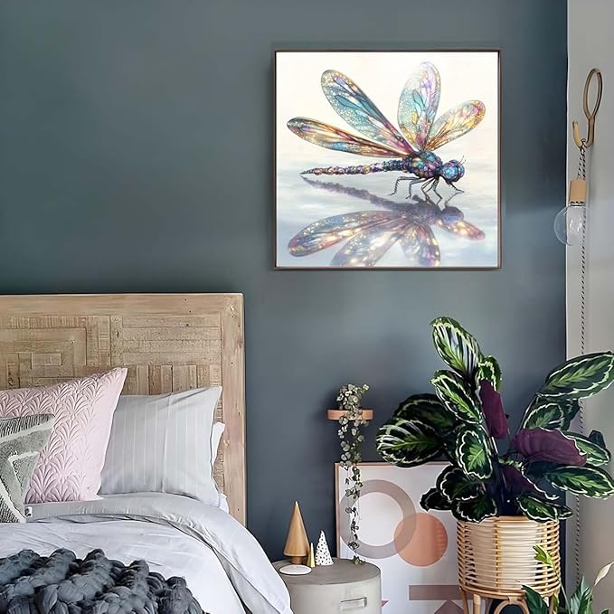 GEMFAMILY Dragonfly Diamond Art Kits for Adults,Funny Insects 5D Diamond Painting Kits for Beginner,DIY Round Full Drill Diamond Dots with Gem Art Kits Home Wall Decor 13.8 x 13.8 inch