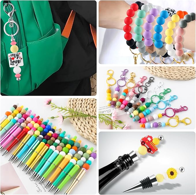 150Pcs 15mm Silicone Beads for Keychain Making Bracelet Necklace, Bulk Round Silicone Beads for Pens(Cream Yellow