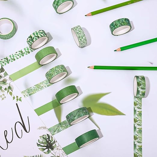 Whaline 12 Rolls Greenery Washi Tape Green Leaves Washi Tape Assorted Plants Theme Masking Decorative Tape for Scrapbook Journal DIY Art Craft Gift Wrapping Supplies
