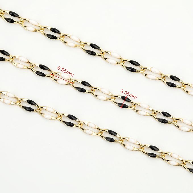 YOUBEIYEE 2 Meters Jewelry Chains Bulk Black White Enamel Cable Chain Necklace DIY Gold Plated Brass Chain for Jewelry Making
