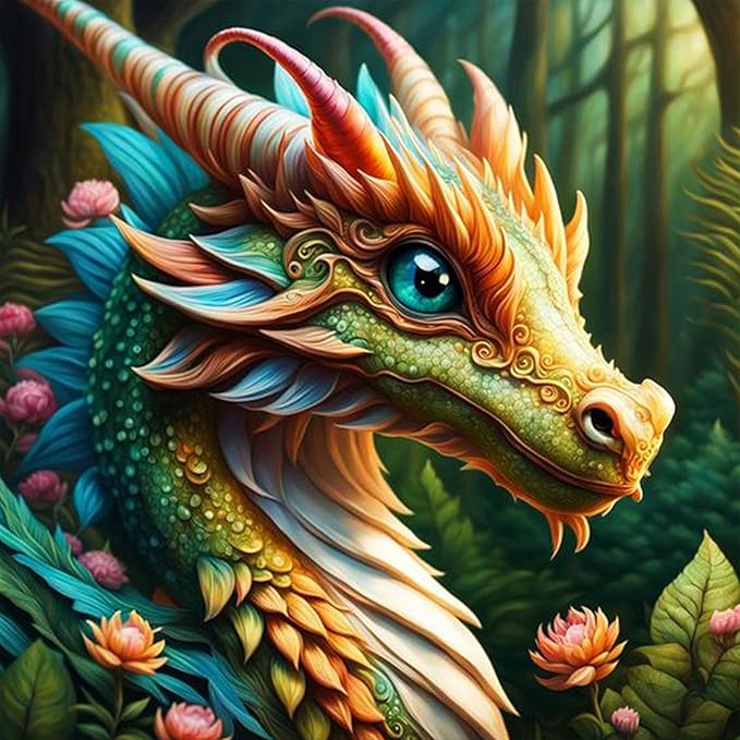 Fountor Dragon Diamond Art Kits for Adults, Dragon Diamond Painting Kits with Round Diamonds, 5D Full Drill Gem Art Canvas Painting Kit for Beginners Home Wall Decor 14" x 14"