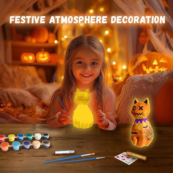 Cokiki Paint Your Own Cat Lamp Kit, Art Supplies DIY Cat Crafts Night Light Painting Kit, Arts and Crafts for Kids Ages 8-12, Holiday Gift for Girls Boys Ages 6 7 8 9 10 11 12+