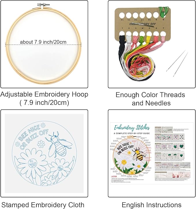 Louise Maelys Embroidery Kits for Beginners,Cross Stitch Kit for Adults,DIY Needlepoint with Bee Daisy Flowers Pattern