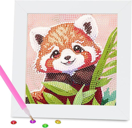 FlyingMage 5D Diamond Art Painting Kits with Wooden Frame, Cute DIY Diamond Art Mosaic Kits for Adults Women Teen, Kawaii Diamond Crafts Arts Full Drill Diamond Dots (Orange Red Panda)