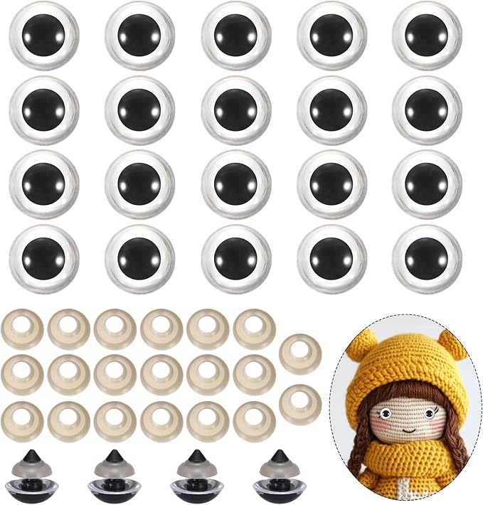 PATIKIL 18mm Safety Eyes, 20Pcs Realistic Doll Crocheting Safety Eyes with Washers for Decor Crochet Accessories Dolls Craft Halloween, Clear