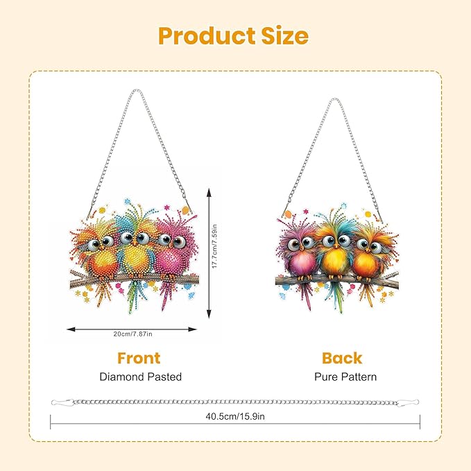 EOBROMD Diamond Hanging Art Kits for Adults, Funny Bird Suncatcher Diamond Art Painting, DIY Special Shaped Rhinestone Kits for Adults, Window Pendants Home Garden Wall Hanging Ornament
