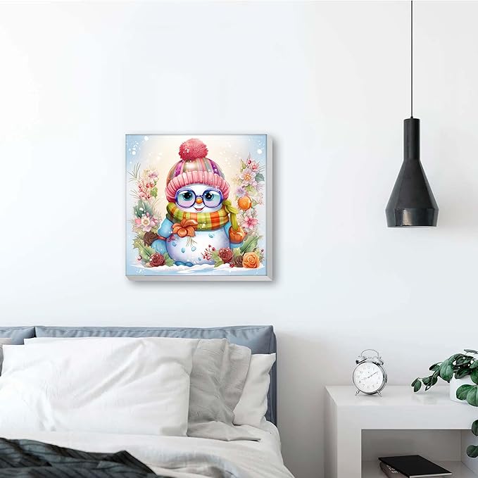 Reofrey Framed Paint by Numbers Kit for Adults & Beginner - 8x8 Inch Canvas Christmas Paint by Numbers - Snowman Educational & Creative Art Set for Beginners - Perfect for Home Wall Decoration