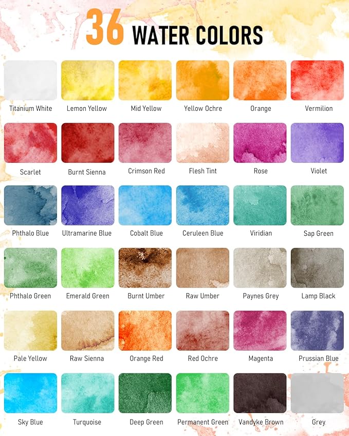 Nicpro Watercolor Paint Set for Adults,Beginner & Artists, 36 Tubes Water Color Paint Set with 25 Watercolor Paper Book, 8 Squirrel Paint Brushes, Palettes, Color Wheel, Water Color Painting Supplies