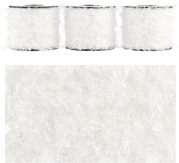Artisanal Yarn Collection Multifiber Fancy Yarn for Knitting Crocheting Crafts DIY, Set of 3 Rolls (White Teardrop Sequins)