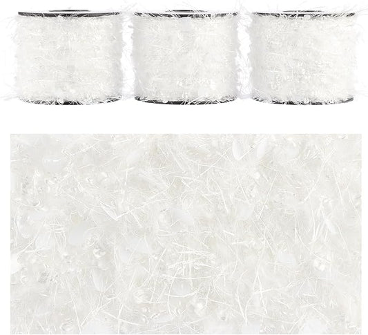 Artisanal Yarn Collection Multifiber Fancy Yarn for Knitting Crocheting Crafts DIY, Set of 3 Rolls (White Teardrop Sequins)