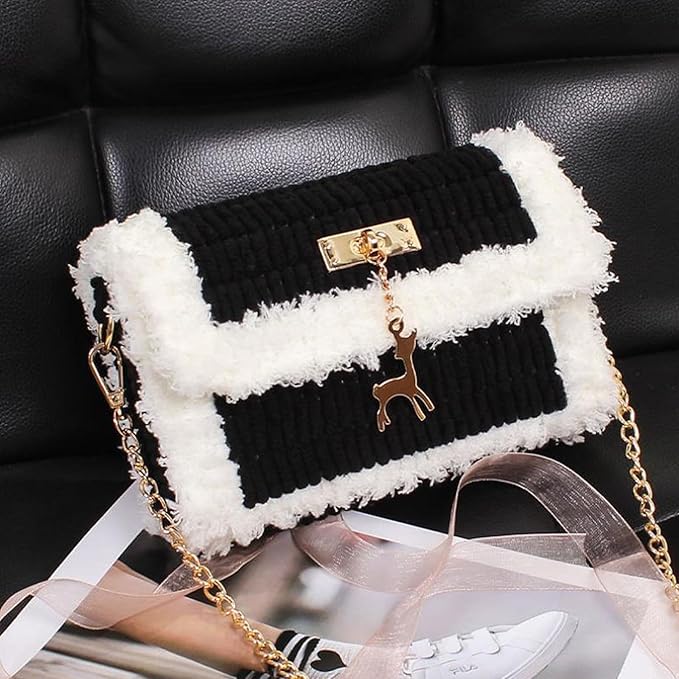 DOITOOL DIY Cross Stitch Purse Kit with Deer Pendant Handmade Braided Yarn Bag Material Set for Crochet and Knitting Compact 7.28X4.13X1.77In Portable DIY Sewing Accessory for Women