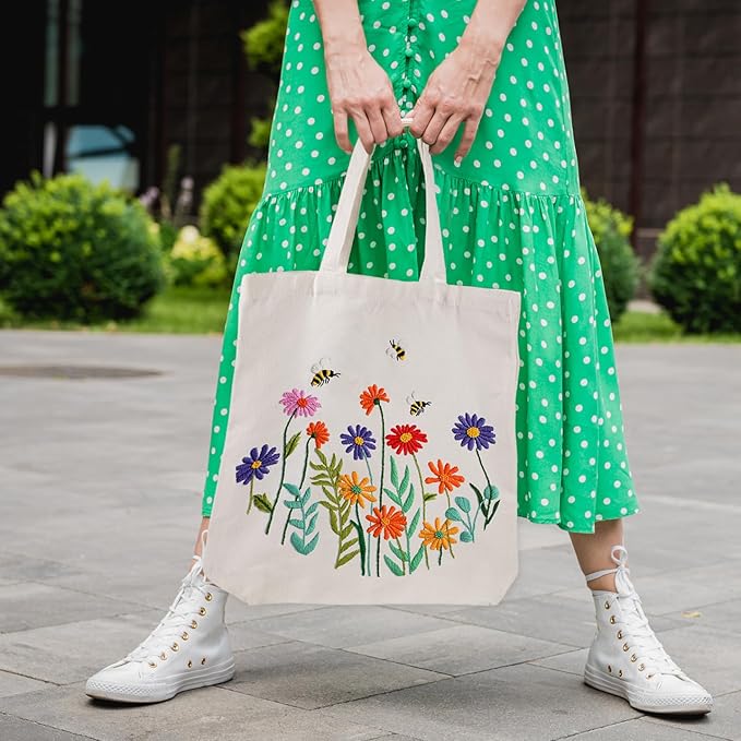 louise maelys canvas tote bag embroidery kit for beginners,cross stitch kits for adults,arts crafts needlepoint women shopping reusable grocery bags