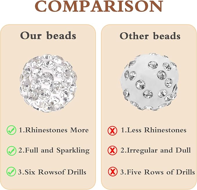 216 Pcs 10mm Clay Rhinestone Beads, Glitter Sparkle Baseball Beads, Shiny Disco Ball Design Beads for Jewelry Making, Craft Supplies for Adult Bracelets Necklaces Earrings Decoration (Kit 2)