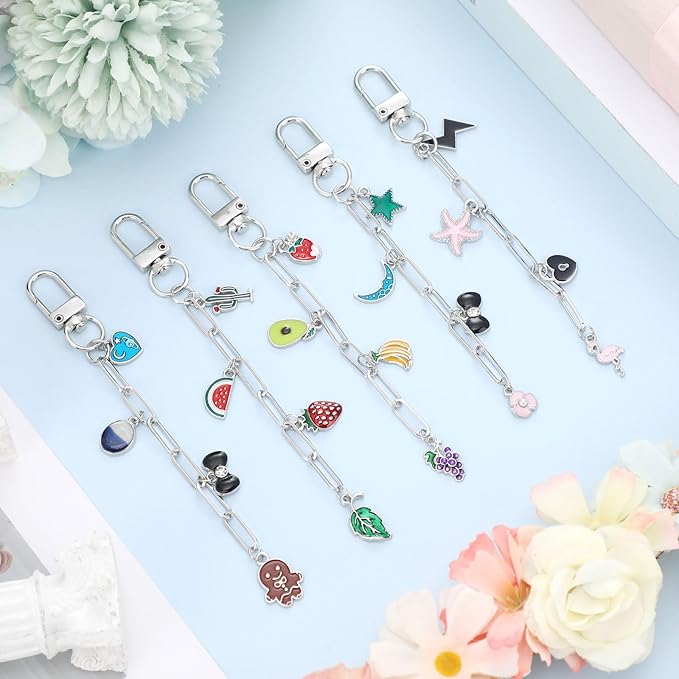 Tondiamo 286 Pcs Silver Keychain Making Kit Bulk Bag Charm Kit 120 Charms 20 Keychain Clips with Key Ring Swivel Snap Hook Lobster Claw Clasps 120 Jump Ring 25 Extender Chain Jewelry Plier DIY Craft