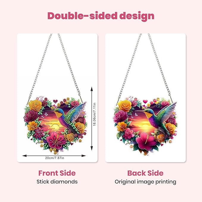 MXJSUA Flowers Hummingbird Diamond Art Hanging Kits for Adults Beginners, Crystal Diamond Suncatchers, Special Shape Diamond Painting Pendant Window Ornament Gifts for Home Garden Door Wall Decor