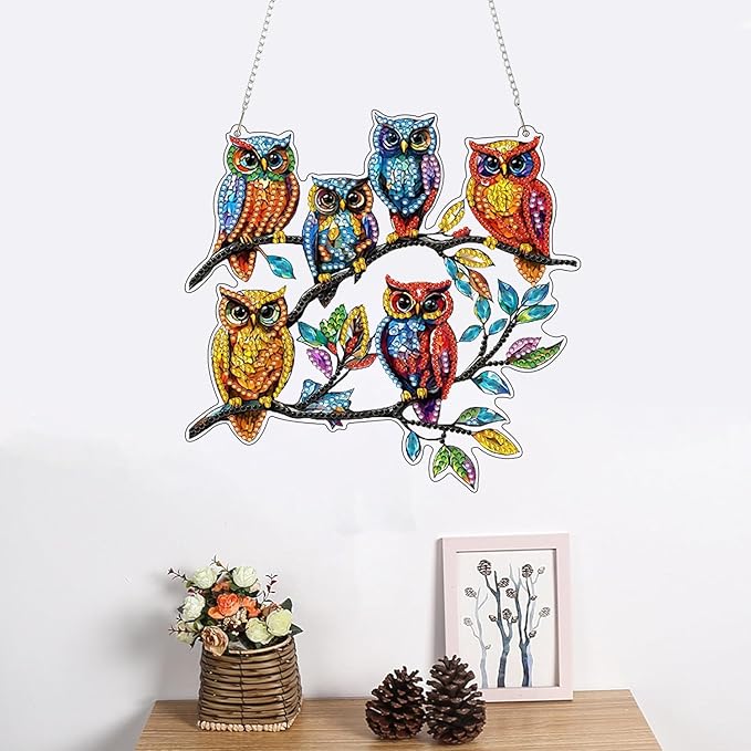 ARPADAMO Hanging Diamonds Art kit for Adult,DIY Bird Pendant Diamonds Painting Art Kit, 7.8x7.8 inch Acrylic Diamonds Painting Board Kit Ornament, Special Crystal Diamond Hanging Ornament