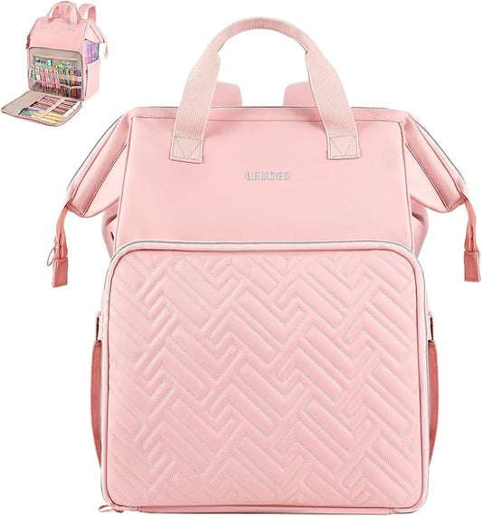Leudes Knitting Bag Backpack,Yarn Storage Organizer Large Crochet Bag Tote Christmas Gift Yarn Holder Case for Carrying Projects,Knitting Needles (Pink)