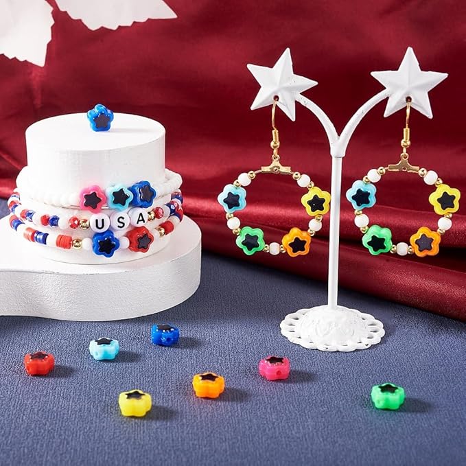 FASHEWELRY 420Pcs Acrylic Star Beads Colored Kawaii Star Pony Beads Bulk Rainbow Cute Bracelet Loose Beads for DIY Craft Necklace Jewelry Making