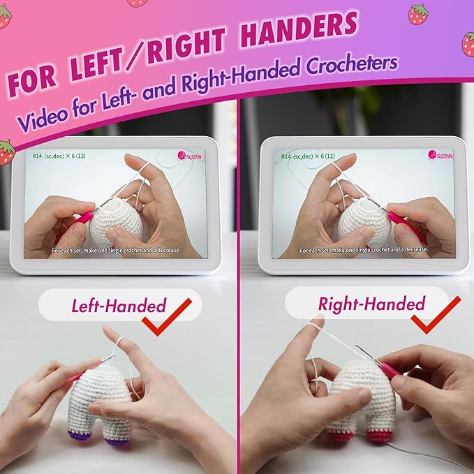 SGIBYN Crochet Kit for Beginners with Step-by-Step Video Tutorials,Beginners Starter Crochet Cow Kit for Adults,Learn to Crochet Animal Set(Strawberry Cow)