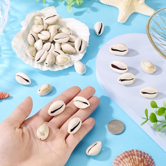 Cheriswelry 50Pcs Natural Spiral Shell Beads White Sea Shells Beach Spacer Beads Cowrie Shell Loose Bead 20-23mm for DIY Summer Earring Bracelet Necklace Jewelry Making 2mm Hole