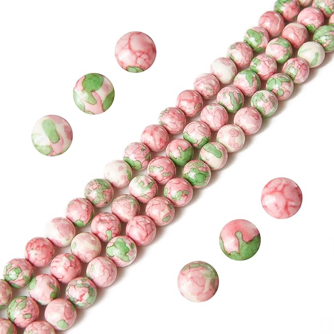 100pcs 10mm green red rain flower beads natural gemstone beads round loose beads for jewelry making