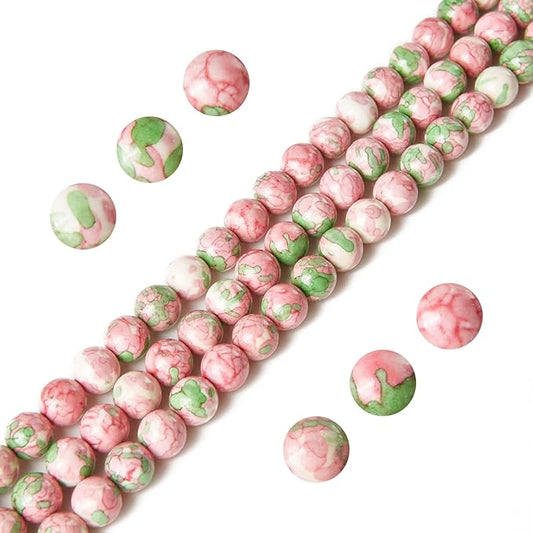 100pcs 10mm green red rain flower beads natural gemstone beads round loose beads for jewelry making