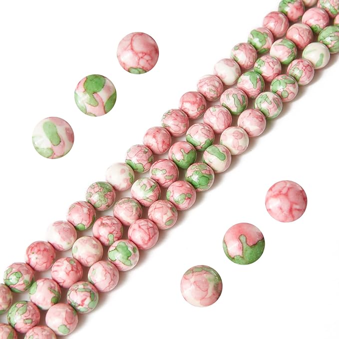 100pcs 6mm green red rain flower beads natural gemstone beads round loose beads for jewelry making