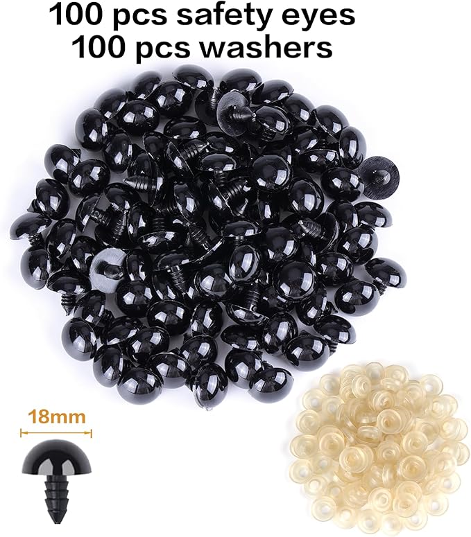XKDOUS 18mm Safety Eyes, 200pcs for Crocheting, Crochet Eyes for Amigurumi, Stuffed Animal Doll Eyes for DIY Crafts
