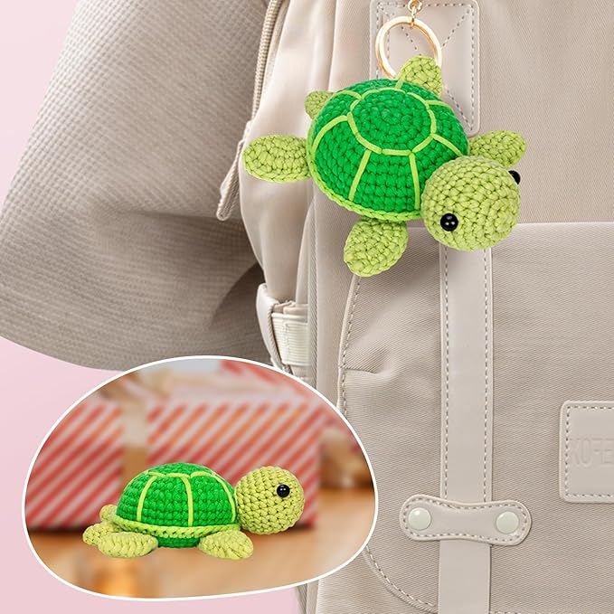 Mewaii Crochet Kit for Beginners Level 1 with 40% Extra Eco-Friendly Pre-Started Easy Yarn, Step-by-Step Video Tutorials for Adults and Kids (Green Sea Turtle)