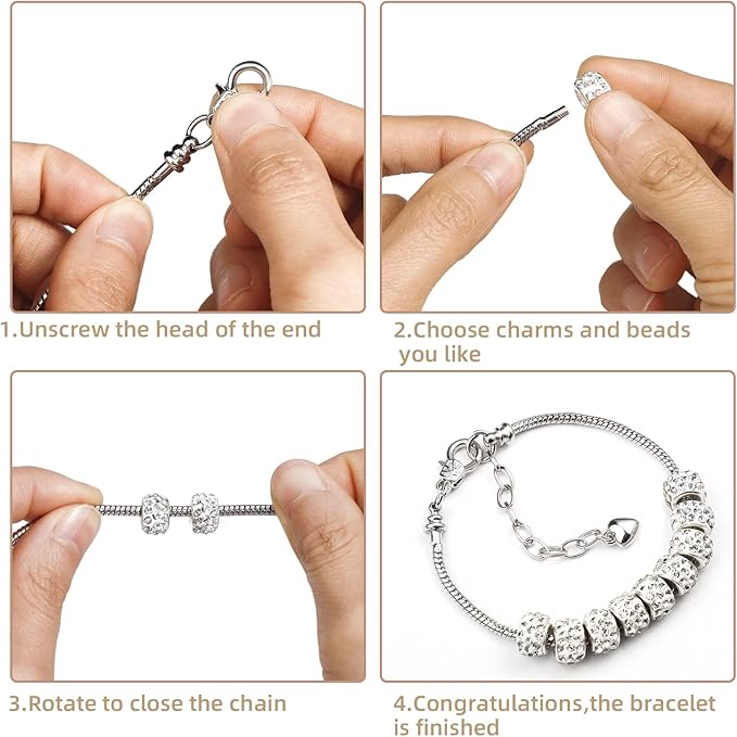 10 Pcs Snake Chain Charm Bracelet Chains with Bracelet Helper 3mm Adjustable Snake Charm Bracelet with Heart Lobster Clasp Extender Chain DIY Bracelet Chains for Women Gifts Jewelry Making Supplies