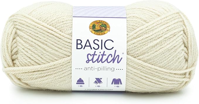 Lion Brand Yarn Basic Stitch Anti-Pilling Yarn for Crocheting, Knitting, and Crafts, Beige Heather, 1 Pack
