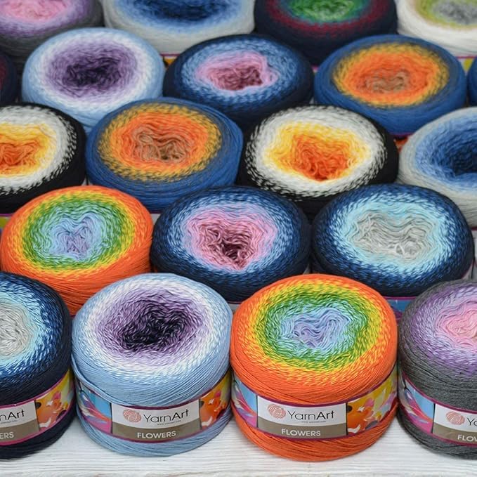 Yarn Art YarnArt Flowers Yarn 55% Cotton 45% Acrylic 250gr 1094yds Multicolor Cotton Yarn Rainbow Crochet Yarn Spring Summer - 1 Fine Sport Skein (283)