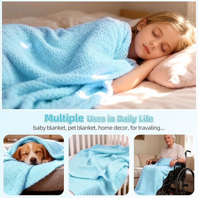 Aeelike Blanket Crochet Kit for Beginners, Easy Crochet Blanket Kit with Soft Chenille Yarns Detailed Instruction Crocheting Accessories Complete Beginners Crocheting Kits, Sea Blue