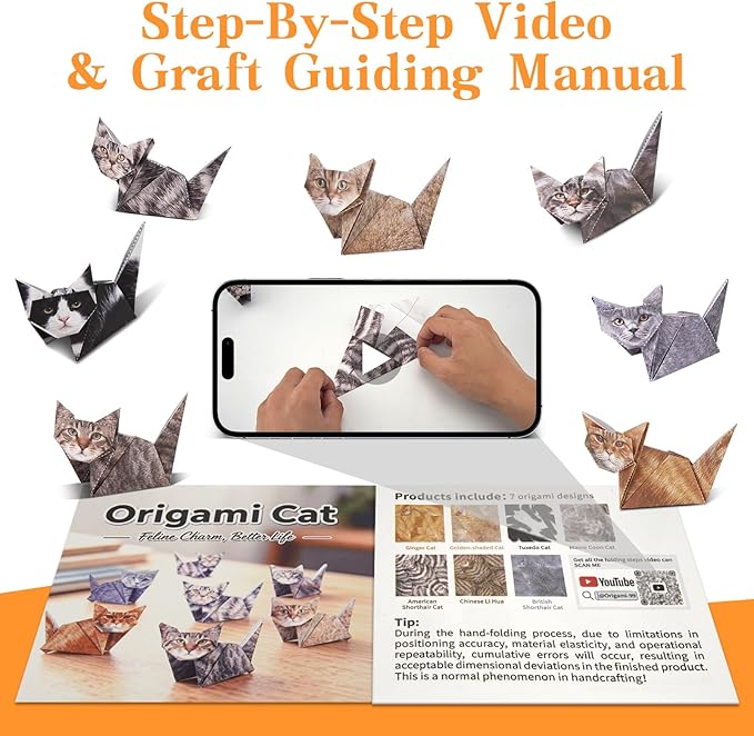 56 Sheets Origami Paper Cats with Guideing Manual & Video, Easy to Fold DIY Craft Kits for Adults, Origami Kit for Kids Ages 8-12, Fun Craft Desk Decoration & Creative Gifts for Cat Lovers