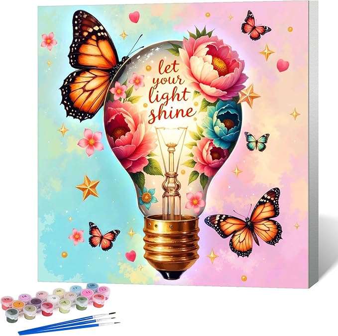 Framed Paint by Numbers Kit for Adults Beginner Light, Adult Paint by Number Kits on Canvas Framed Flower, DIY Acrylic Oil Painting by Numbers with Frame, Perfect for Home Decor Gift 10 X 10 Inch