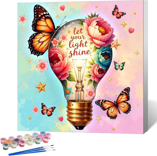 Framed Paint by Numbers Kit for Adults Beginner Light, Adult Paint by Number Kits on Canvas Framed Flower, DIY Acrylic Oil Painting by Numbers with Frame, Perfect for Home Decor Gift 10 X 10 Inch