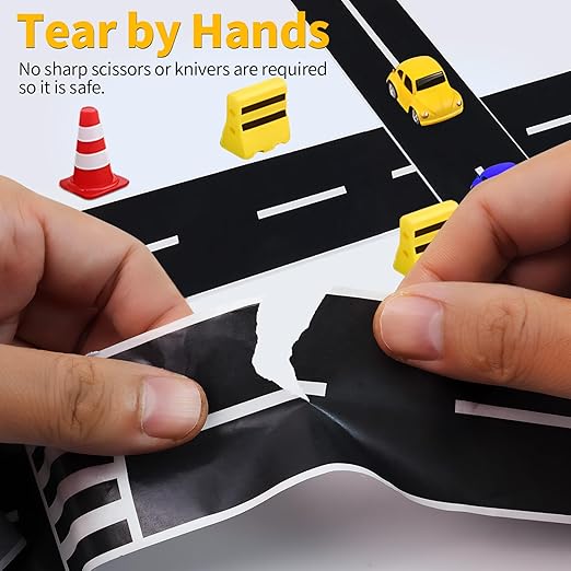 6 Rolls Roadway Tape, Race Cars Decorations for Kids Birthday Party, Race Track Tape Easy to Stick and Tear Without Leaving Any Traces, 92 FT Long 4 Types of Road Tape