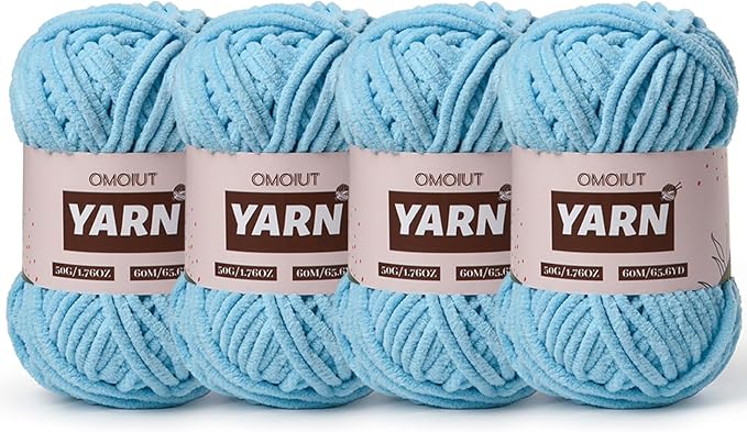 4 Packs Plush Chenille Chunky Crochet Yarn - Baby Yarn for Crocheting Soft - Velvet Yarns Knitting for Blankets Crafts - Fluffy Amigurumi Yarns 200g/262.5yds (4 Azure)