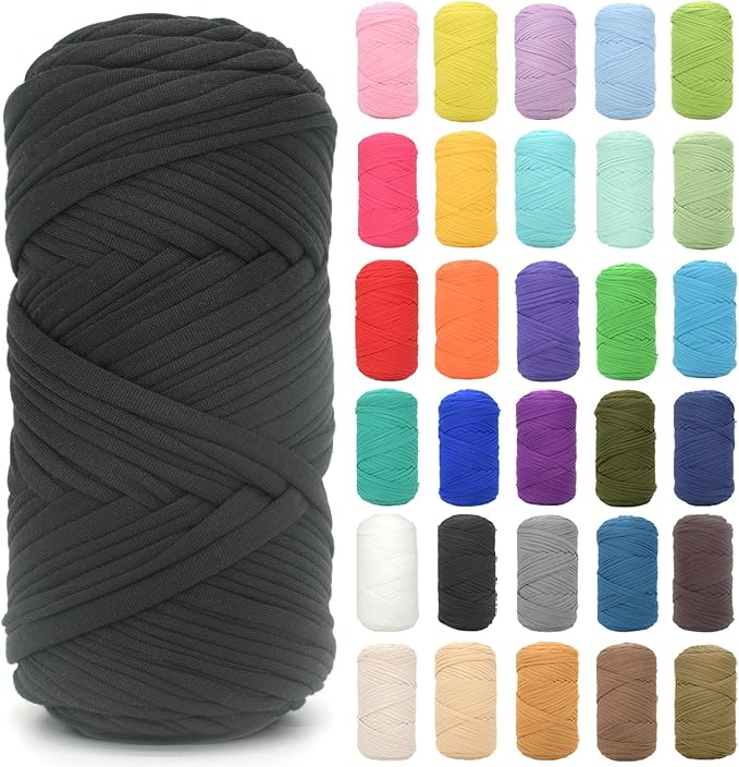 Tshirt Yarn for Crocheting,Black T Shirt Chunky Elastic Fabric Thick T-Shirt Crochet Yarn for Beginners Crocheting Hand Knitting Bag/Basket/Coasters/DIY Crafts/Home Decor 200G(Black