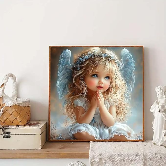 GEMFAMILY Diamond Art Kits for Adults,Little Angel 5D Diamond Painting Dots Art Kits for Adults Beginner, DIY Full Round Drill Gem Art and Crafts for Home Wall Decor 13.8 X 13.8inch